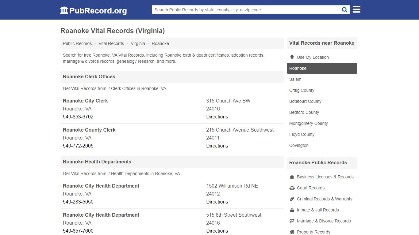 Free Roanoke Vital Records (Virginia Vital Records)