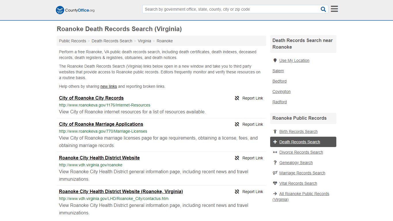 Death Records Search - Roanoke, VA (Death Certificates ...